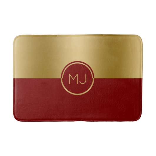 Goud en rood geometrisch ontwerp monogram badmat (Voorkant)