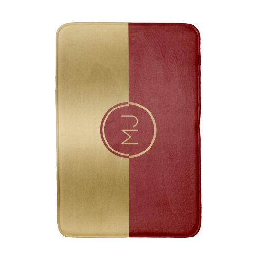 Goud en rood geometrisch ontwerp monogram badmat (Voorkant Verticaal)