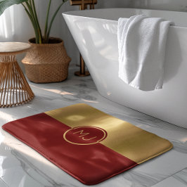 Goud en rood geometrisch ontwerp monogram badmat
