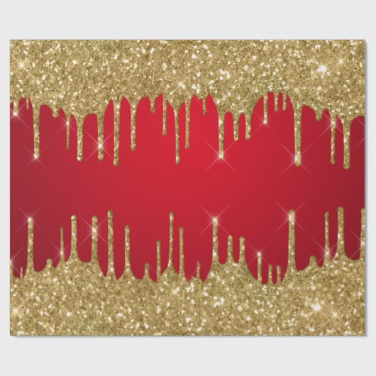 Goud en rood glitter kerstmis cadeaupapier (Vlak)
