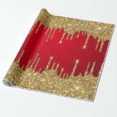 Goud en rood glitter kerstmis cadeaupapier (Uitgerold)
