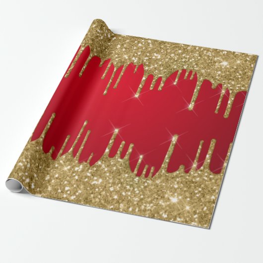 Goud en rood glitter kerstmis cadeaupapier (Uitgerold)