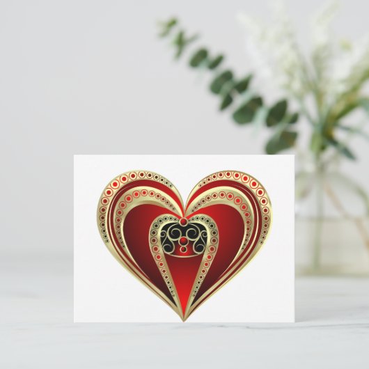 Goud en rood hart briefkaart (Staand voorkant)