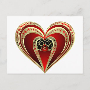 Goud en rood hart briefkaart