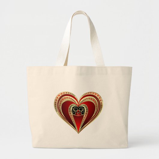 Goud en rood hart grote tote bag (Voorkant)
