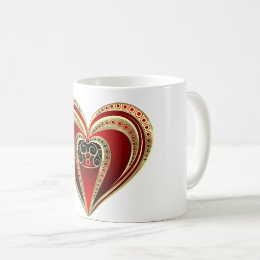 Goud en rood hart koffiemok (Voorkant rechts)