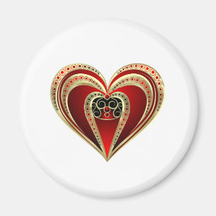Goud en rood hart magneet