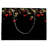 Goud en rood hart op zwarte achtergrond groot cadeauzakje (Achterkant)