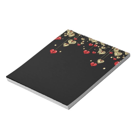 Goud en rood hart op zwarte achtergrond notitieblok (Linkerzijde)