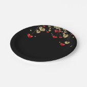 Goud en rood hart op zwarte achtergrond papieren bordje (Gekanteld)