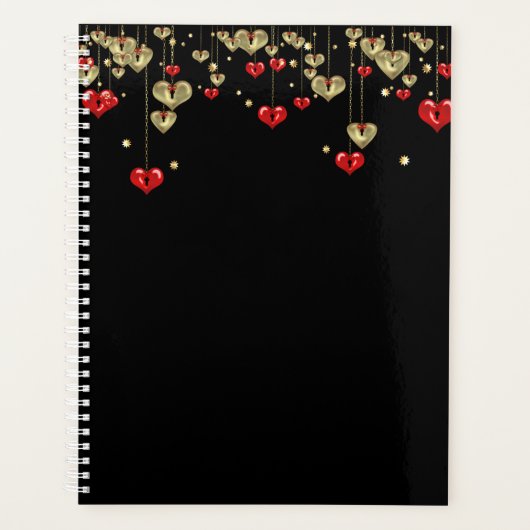 Goud en rood hart op zwarte achtergrond planner (Voorkant)