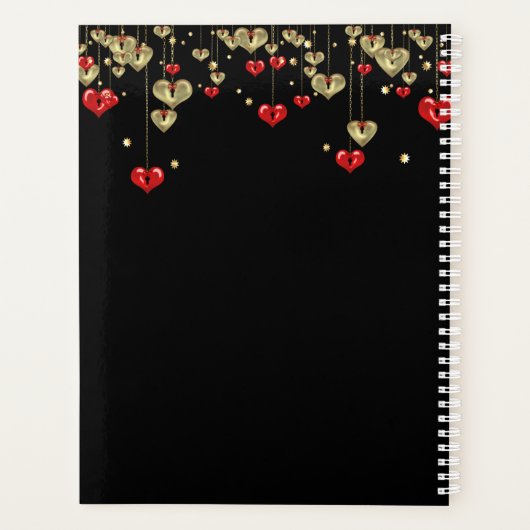Goud en rood hart op zwarte achtergrondplanner planner (Achterkant)