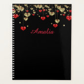 Goud en rood hart op zwarte achtergrondplanner planner (Voorkant)