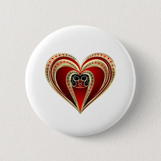 Goud en rood hart ronde button 5,7 cm (Voorkant)