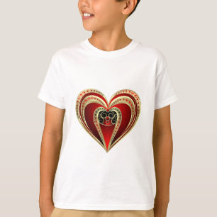 Goud en rood hart t-shirt