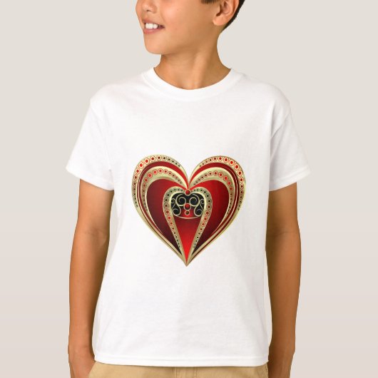 Goud en rood hart t-shirt (Voorkant)