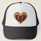 Goud en rood hart trucker pet (Voorkant)