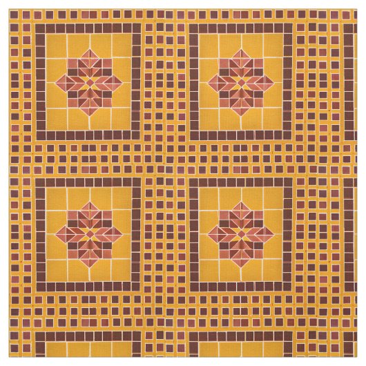 Goud en rood herhalen Mexicaanse Tegel Pattern Stof (Swatch)