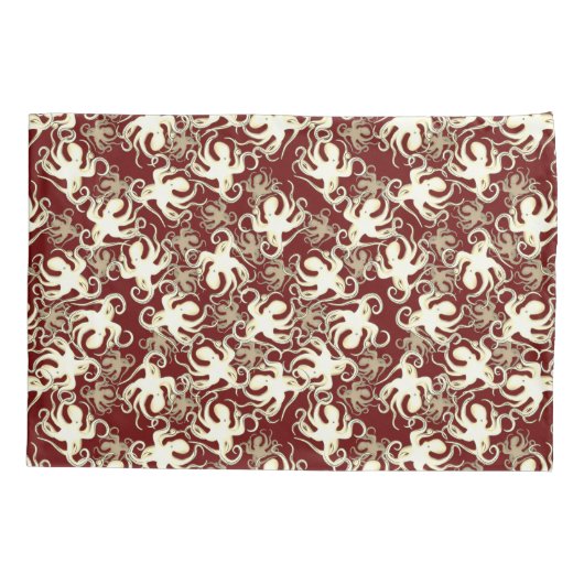 Goud en Rood Herhalend Motief | Octopuspatroon Kussensloop (Achterkant)