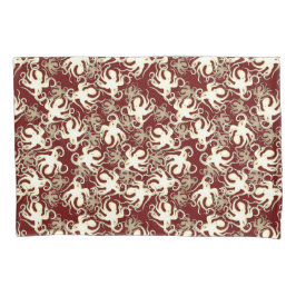 Goud en Rood Herhalend Motief | Octopuspatroon Kussensloop