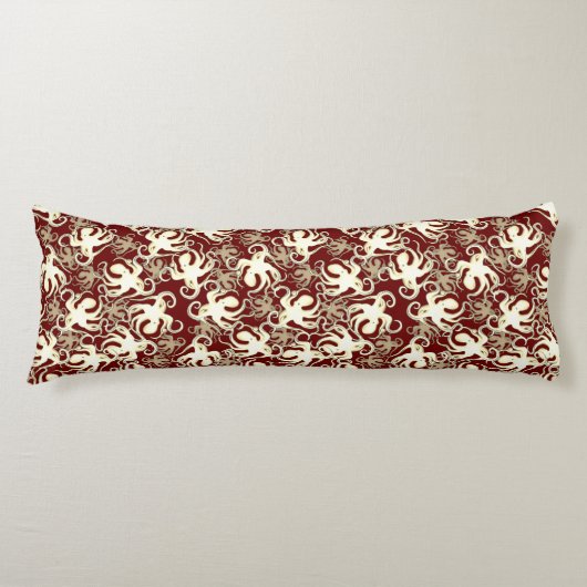 Goud en Rood Herhalend Motief | Octopuspatroon Lichaamskussen (Voorkant)
