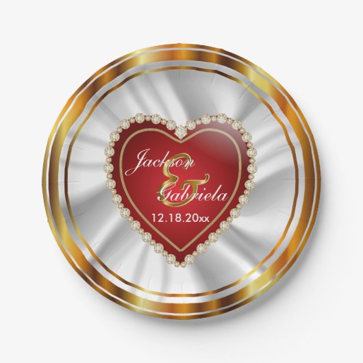 Goud en rood huwelijk of Jubileum Papieren Bordje (Voorkant)