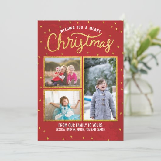 Goud en rood kerst feestdagenkaart (Staand voorkant)