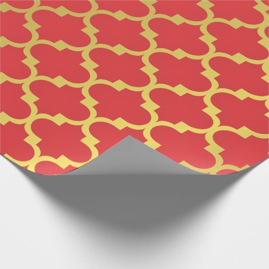 Goud en rood kerstfeest cadeaupapier (Hoek)