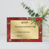 Goud en rood Kerstfeest RSVP (Staand voorkant)