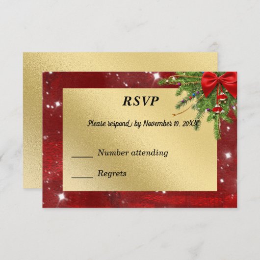 Goud en rood Kerstfeest RSVP (Voorkant / Achterkant)