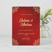 Goud en Rood Klassieke Traditionele Bloemen Bruilo Kaart (Staand voorkant)