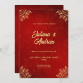 Goud en Rood Klassieke Traditionele Bloemen Bruilo Kaart (Voorkant / Achterkant)