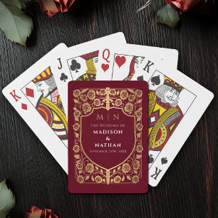 Goud en rood koninklijk zwaard schild bruiloft gun pokerkaarten