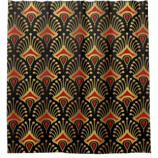 Goud en rood Kunstdecopatroon Douchegordijn (Voorkant)