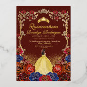 Goud- en rood luxe Quinceanera-folie Folie Uitnodiging (Voorkant)