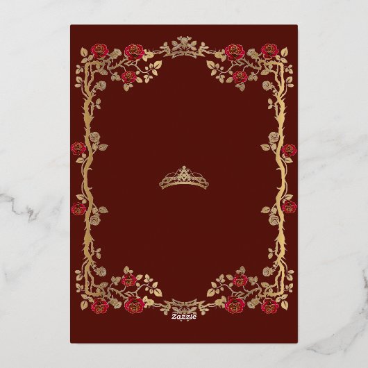 Goud- en rood luxe Quinceanera-folie Folie Uitnodiging (Achterkant)