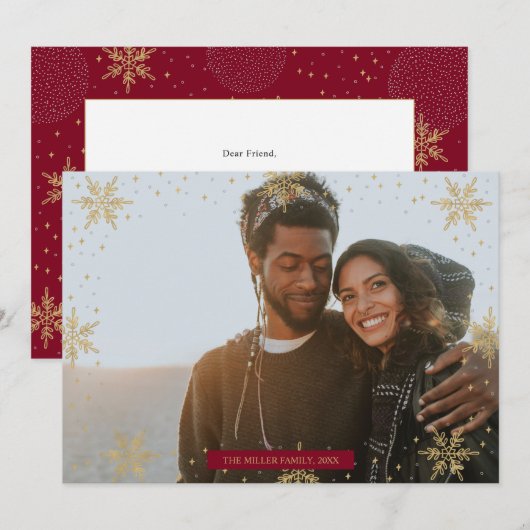 Goud en rood | Moderne winterkerstkaart Kaart (Voorkant / Achterkant)