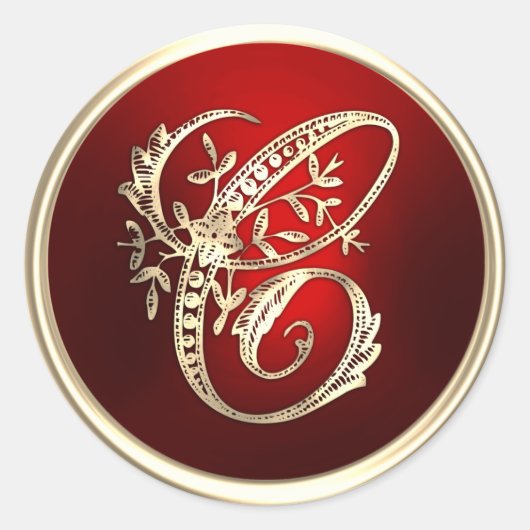 Goud en rood Monogram C Envelope Seal Ronde Sticker (Voorkant)