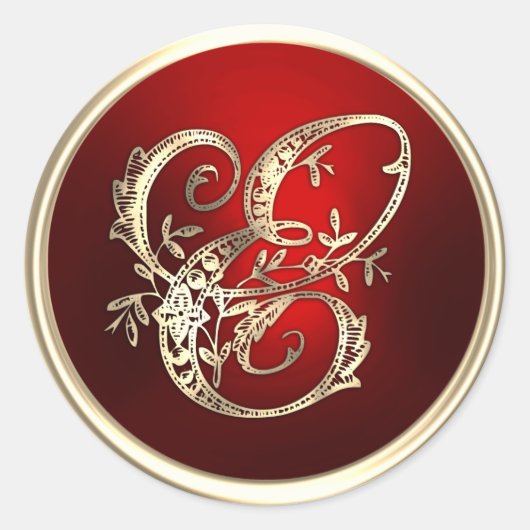 Goud en rood Monogram E Envelope Seal Ronde Sticker (Voorkant)