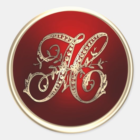 Goud en rood Monogram H Envelopzegel Ronde Sticker (Voorkant)