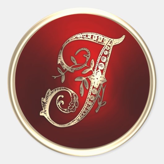 Goud en rood Monogram I Envelope Seal Ronde Sticker (Voorkant)
