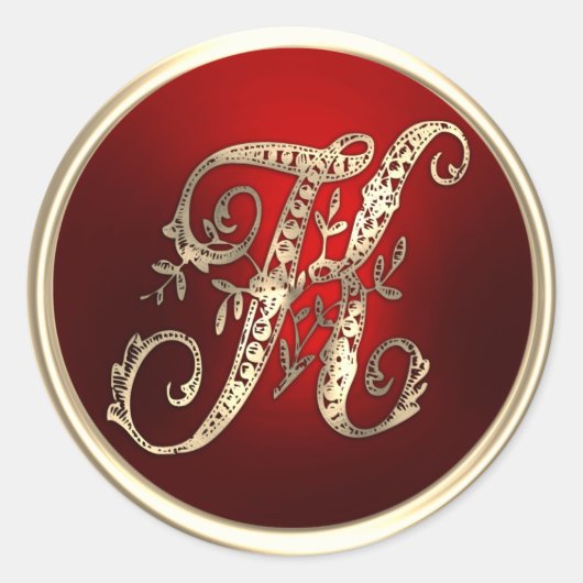 Goud en rood Monogram K-envelopzegel Ronde Sticker (Voorkant)