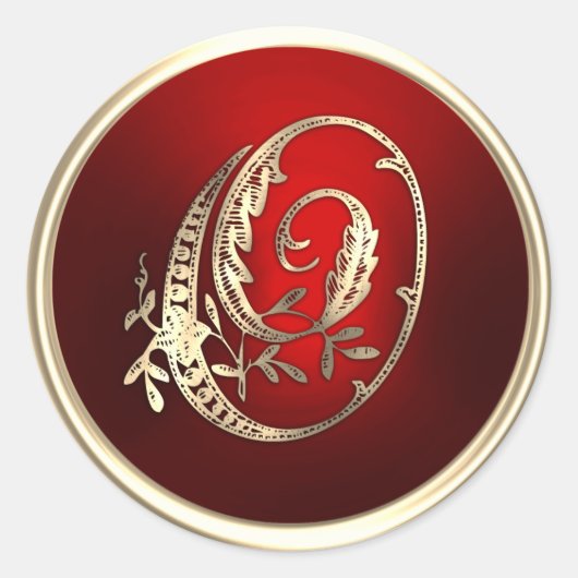 Goud en rood Monogram O Envelope Seal Ronde Sticker (Voorkant)