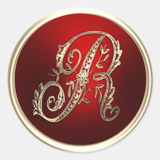 Goud en rood monogram R-envelop Ronde Sticker (Voorkant)