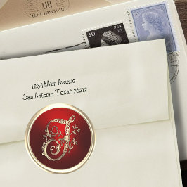 Goud en rood Monogram T Envelope Seal Ronde Sticker