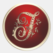 Goud en rood Monogram T Envelope Seal Ronde Sticker (Voorkant)