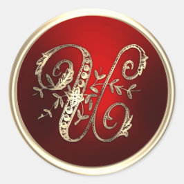 Goud en rood Monogram U Envelope Seal Ronde Sticker