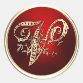 Goud en rood Monogram V Envelopzegel Ronde Sticker