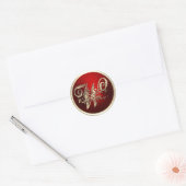 Goud en rood Monogram W-envelop Ronde Sticker (Envelop)