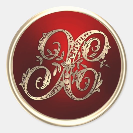 Goud en rood Monogram X-envelopzegel Ronde Sticker (Voorkant)
